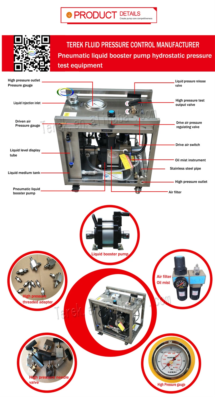 Portable Pneumatic Liquid Pressure Booster Pump Station for Valves and Pipes Cylinder Hydro Hydrostatic Testing